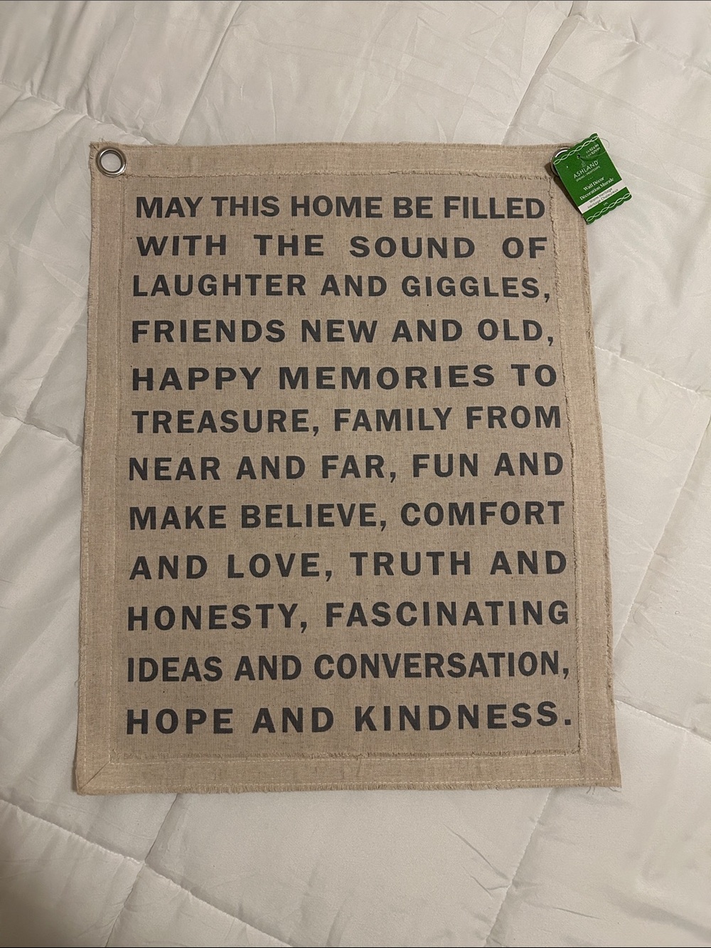 Beige Linen Wall Décor with Grey Printed Text